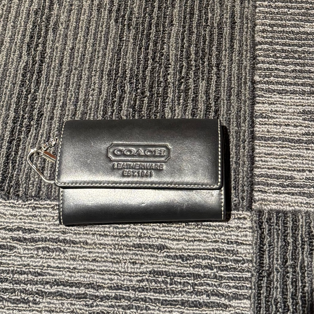 Coach Black Leather Tri-Fold Wallet
